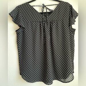 LOFT Black Polka Dot Flutter Sleeve Blouse